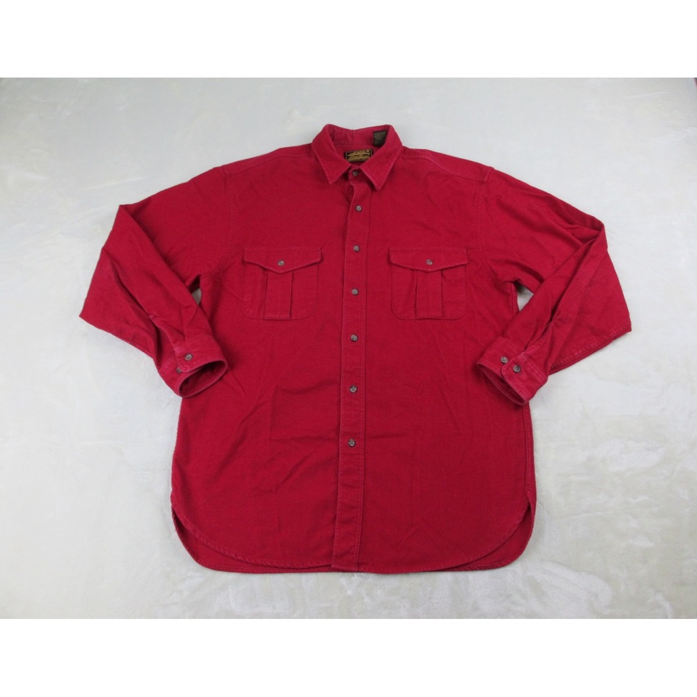 VINTAGE Eddie Bauer Shirt Mens Large Red Flannel Camping Heavy Casual Button Up*